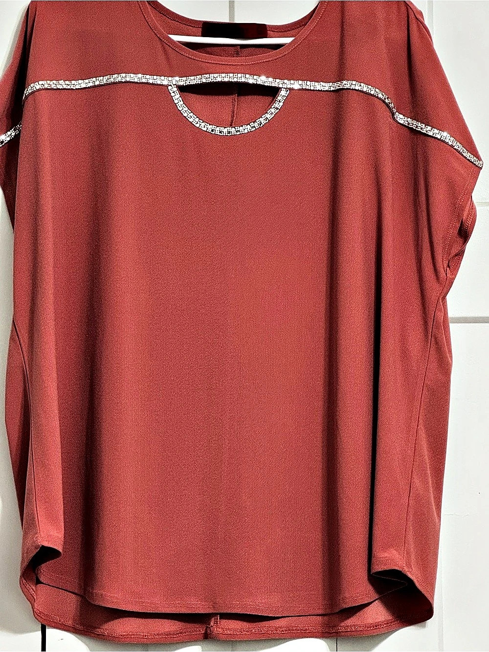Love Scarlett Rhinestone Neck Blouse in Red Size 2X NWT